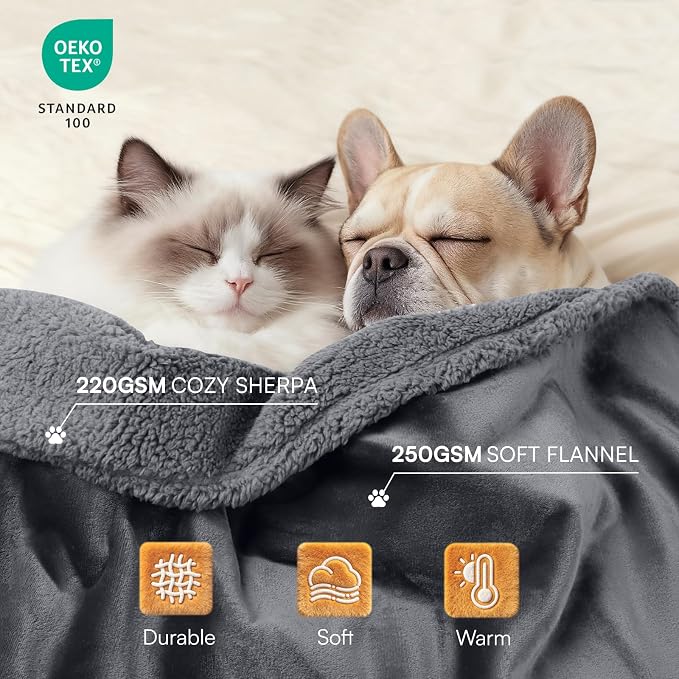 Waterproof Pet Blanket, Liquid Pee Proof Dog Blanket for Sofa Bed Couch, Reversible Sherpa Fleece Furniture Protector Cover for Small Medium Large Dogs Cats, Dark Gray Small（40" x 28"） (Pack of 2)