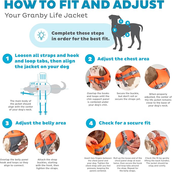Outward Hound Granby Splash Dog Life Jacket, Life Vest, Orange, XL | Max Buoyancy, Adjustable Fit, Head/Neck Support, Rescue Handle, Reflective, Swimming & Boating, XL Dogs (33–44" Girth)