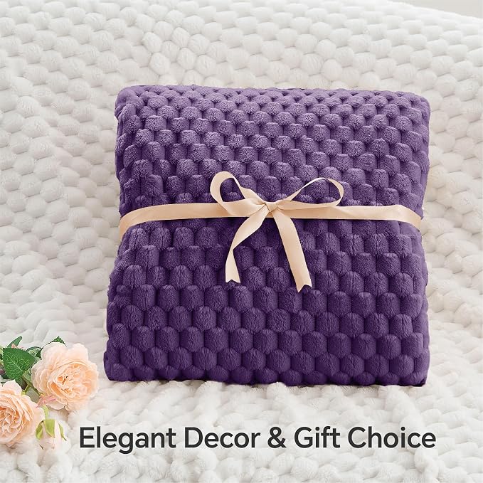 BEDELITE Purple Twin Blanket for Couch, Soft Cozy Gifts for Women, 60 * 80 | 3D Jacquard Decorative Fleece Blanket, Super Soft Plush Throws, Cute Birthday Gift for Women & Men, Suitable for All Seasons