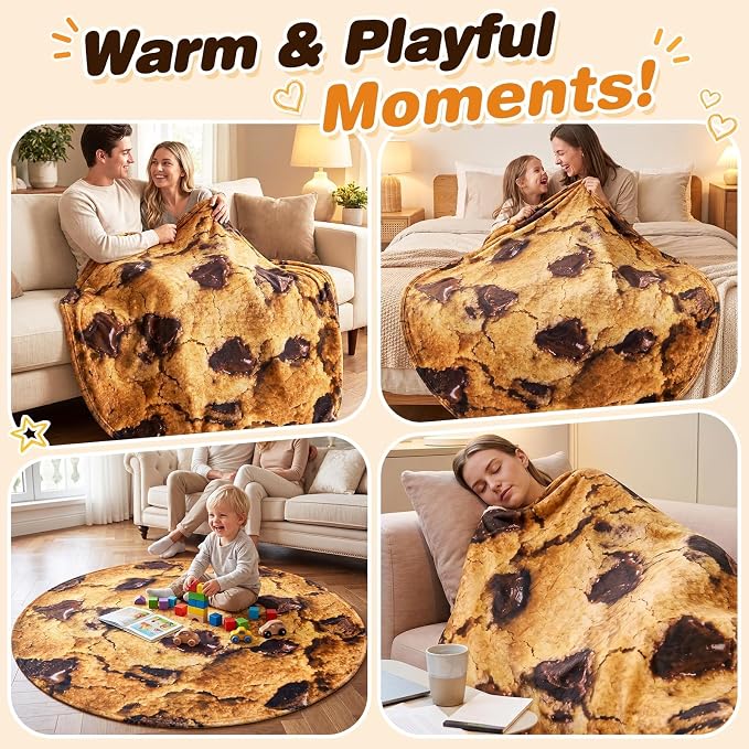 SeaRoomy Chocolate Cookie Blanket, Funny Realistic Food Blanket, 60 in | White Elephant Gifts, Gag Gifts For Teen Boys & Girls, Novelty Christmas Birthday Presents, Double Sided, Soft Flannel