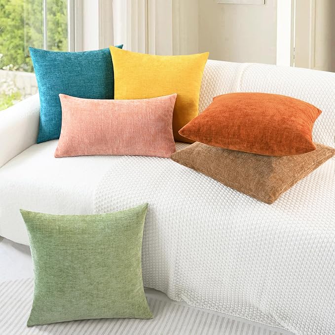 CaliTime Decorative Throw Pillow Covers 18 X 18 Inches Mustard Yellow | Pack of 2, Cozy Chenille Cushion Cases for Sofa Bed Living Room Farmhouse Home