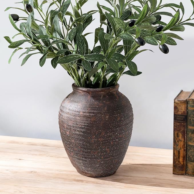 Ceramic Flower Vase 7.4 inch Farmhouse Rustic Vase for Home Decor Handcrafted Pottery Vase Small Terracotta Vases for Dining Table Decor Fireplace Living Room Bathroom Wedding Centerpiece