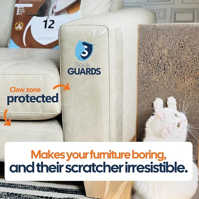 Cat Scratch Furniture Protector, 12-Pack Double-Sided Couch Protector from Cat Claws — Sticky Anti-Scratch Training Tape Sheets for Sofa, Door & Corner, Clear Cat Deterrent