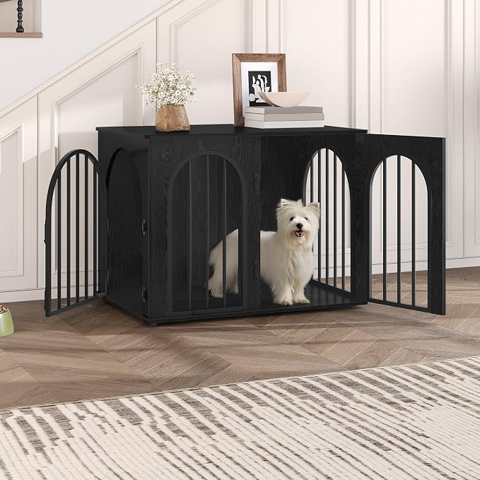 Hzuaneri 31.5'' Dog Crate Furniture,Dog Kennel Indoor for Small/Medium Dogs | Dog Kennel Furniture Wooden Dog Cage Heavy Duty Dog Crate Decorative Pet House End Side Table TV Stand,Black DFC85104B