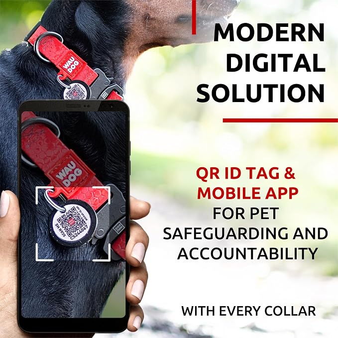 WAUDOG Waterproof Dog Collar Airtag Holder QR Tag Small Medium Large Dogs | Water and Dirt Resistant, Quick Dry QR Pet Tag Adjustable Durable Comfort for Male and Female Dogs Outdoor Walking Training