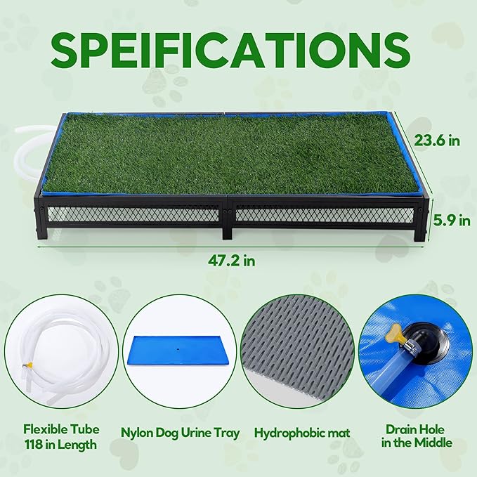 HOMBYS Grass Potty for Dogs with Drain, Artificial Grass Pet Litter Box Tray for Medium & Larhe Dog, Puppy Porch Toilet for Patio, Indoor & Outdoor Use(47" L x 23" W x 6" H)