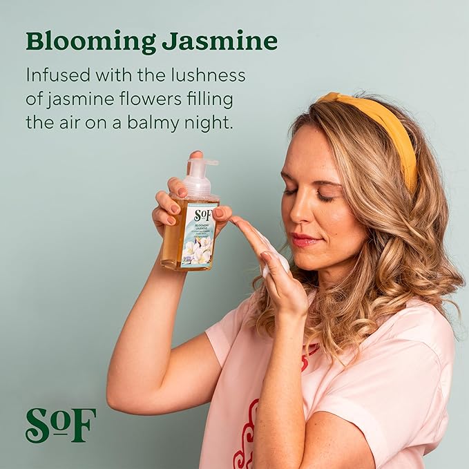 SoF Hydrating Foaming Hand Wash - With Organic Agave Nectar & Coconut Oil- Vegan & Non GMO- Free From Phthalates, Sulfates & Parabens- Blooming Jasmine - 8 oz Bottle 6 Pack