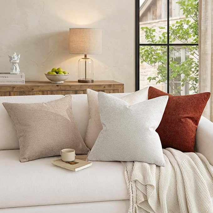 a moment Pack of 2 Decorative Chenille Throw Pillow Covers with Twill Cushion Covers for Sofa Living Room Couch Bed 20x20 Inch Raw White
