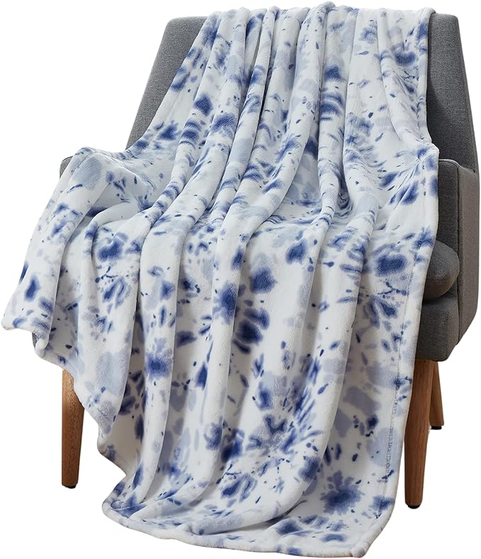 Bohemian Fleece Throw Blanket: Boho Velvety Soft Tie Dye Design, Purple Blue White, 50" x 70" (Tie Dye)