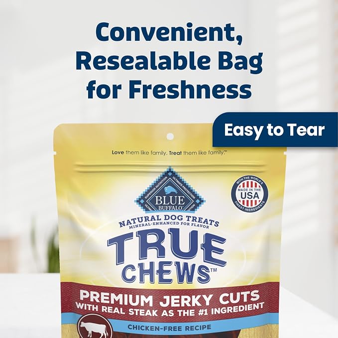 Blue Buffalo True Chews Premium Jerky Cuts Steak Dog Treats, 30 oz | Chicken-Free Recipe, Real Steak First, Made in the USA, No Artificial Preservatives
