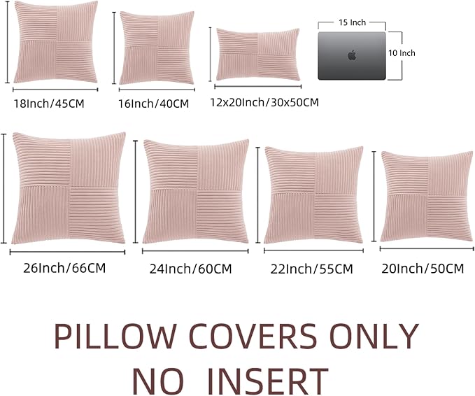 Fancy Homi Blush Pink Decorative Throw Pillow Covers 18x18 Inch for Living Room Couch Bed, Rustic Farmhouse Boho Home Decor, Soft Corss Corduroy Patchwork Textured Square Cushion Case 45x45 cm