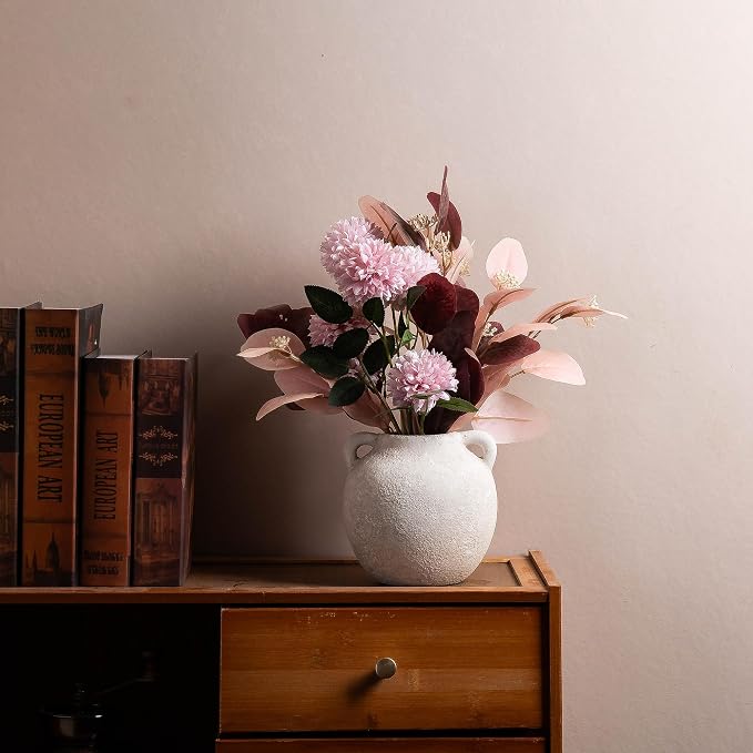 Ceramic Vase - Small White Vases for Decor - 6in Flowers Vases for Centerpieces - Farmhouse Rustic Vases for Pampas Grass, Decorative Vase for Bouquet, Lyeec Clay Pottery Terracotta Vase