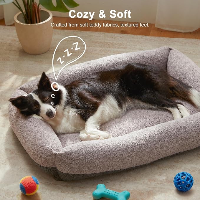 FURTIME Washable Dog Bed Large Sized Dogs, Comfy Fluffy Large Dog Bed | Removable Zipper Cover Machine Wash, Soft Orthopedic Bed Durable Pet Cuddler with Anti-Slip Bottom, 36"x27"x8", Grey