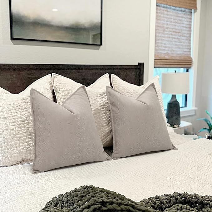 Gray Pillow Covers 18x18 Set of 2 Chenille Pillow Covers with Elegant Design Soft and Luxurious Decorative Throw Pillows for Couch, Bed, and Home Decor
