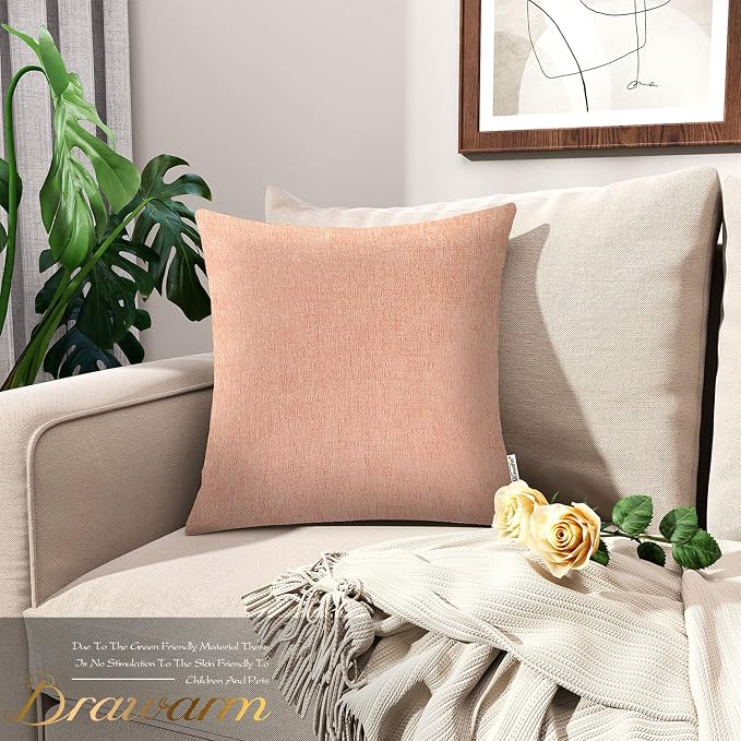 BRAWARM Throw Pillow Covers 22x22 Inches - Dusty Pink Chenille Pillow Covers Pack of 2, Solid Dyed Soft Chenille Pillow Cases for Couch Sofa Bed Home Decoration