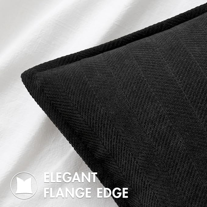 MIULEE Pack of 2 Black Euro Shams Chenille Pillow Covers 22x22 Inch | Decorative Soft Couch Throw Pillows,Farmhouse Cushion Covers,Elegant Design for Sofa,Bed,Living Room,Summer Decor