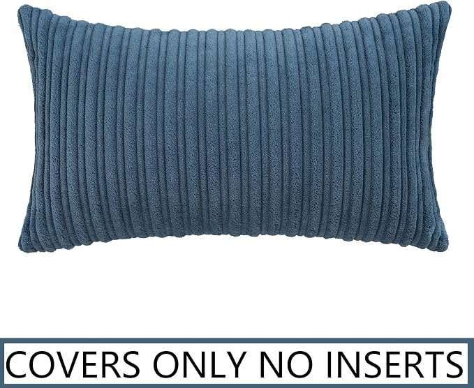 UGASA 12x24 Inch Pillow Cover Pack of 1 Soft Boho Stripe Corduroy Long Rectangular Lumbar Cushion Cover Farmhouse Decorative Throw Pillowcase for Bed, Couch, Sofa, Bedroom, Living Room, Dusty Blue