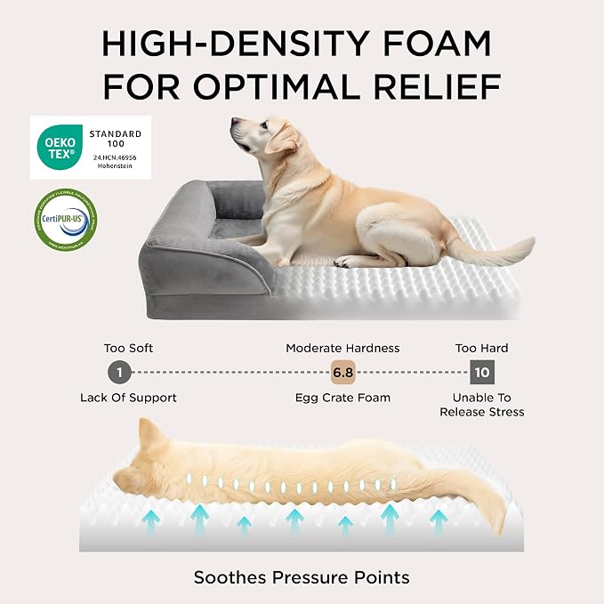 Bedsure Orthopedic Dog Bed Medium Size Dogs - Washable Small Medium Dog Cat Bed Waterproof, Comfort Cats Couch Sofa with Washable Removable Cover, Pets Bed with Nonskid Bottom, Grey, 28" (Pack of 2)