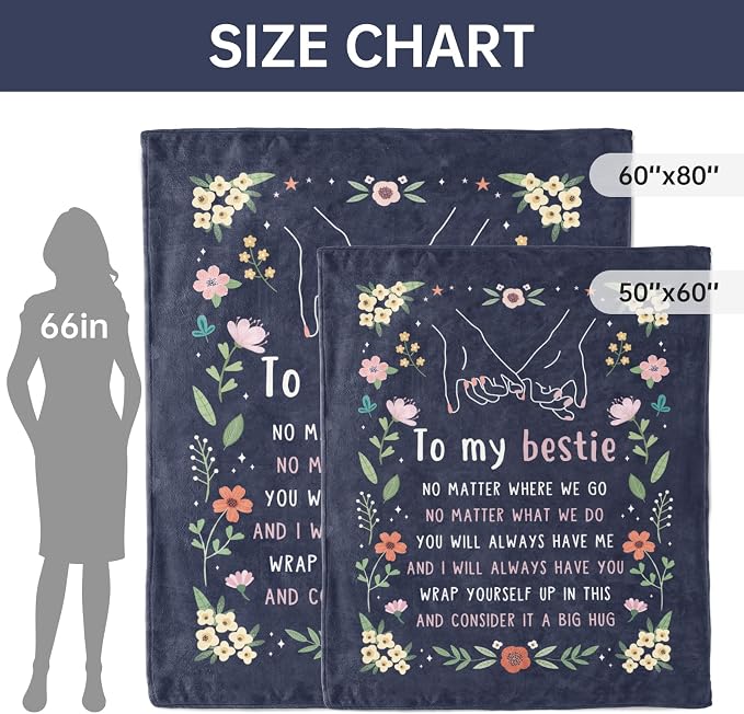 Best Friend Birthday Gifts for Women, Bestie Blanket Blue, 80" x 60" | Friendship Gifts for Women, Best Friend Blanket Gift, to My Bestie Flannel Throw Blanket for Christmas