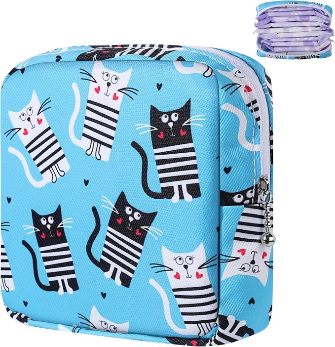 Likesing Period Bag, Canvas Sanitary Napkin Storage Bag for Girls Womens, Portable Sanitary Napkin Period Pad Pouch for Purse, Small Make Up Bags(F513B-H)