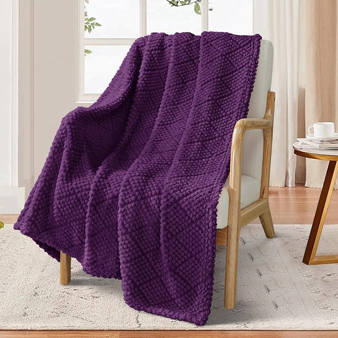 Whale Flotilla Soft Fleece Throw Blanket for Couch, Purple | Jacquard Waffle Blankets for Home Decor, Lightweight and Cozy, All Season Suitable, 50x60 Inch