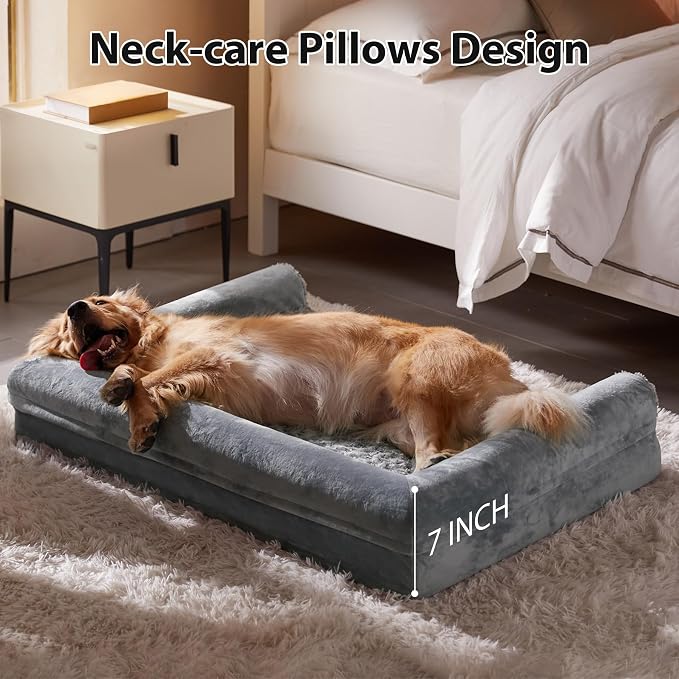 BFPETHOME Orthopedic Washable Dog Beds Large Sized Senior Dog for Comfy Sleeping with Removable Cover, Waterproof Big Soft Pet Couch Bed for Dogs Relax (Pack of 2)