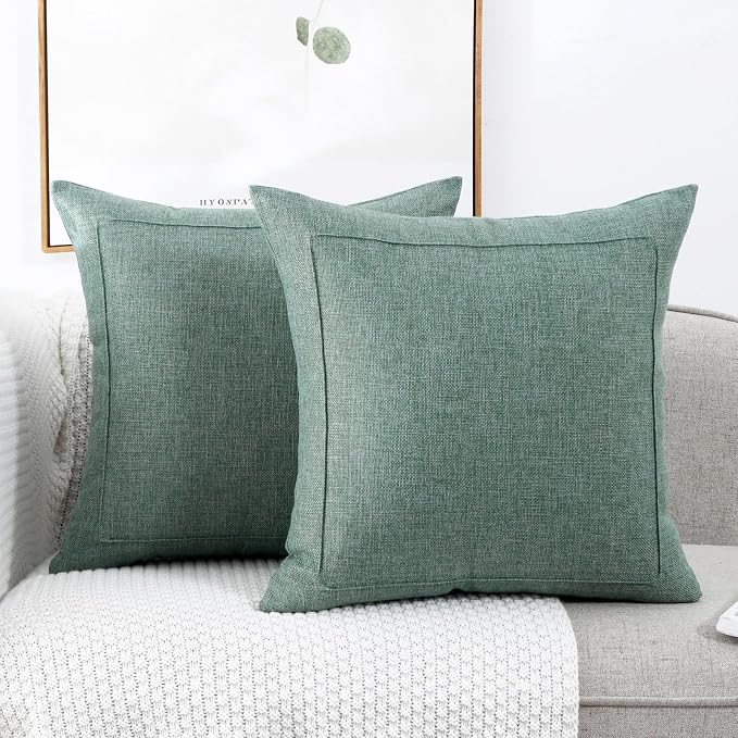20x20 Inch Burlap Linen Throw Pillow Covers, Pack of 2 Decorative Farmhouse Rustic Neutral Pillow Covers Square Durable Cushion Cover for Sofa Couch Bed Home Decor, Sage Green