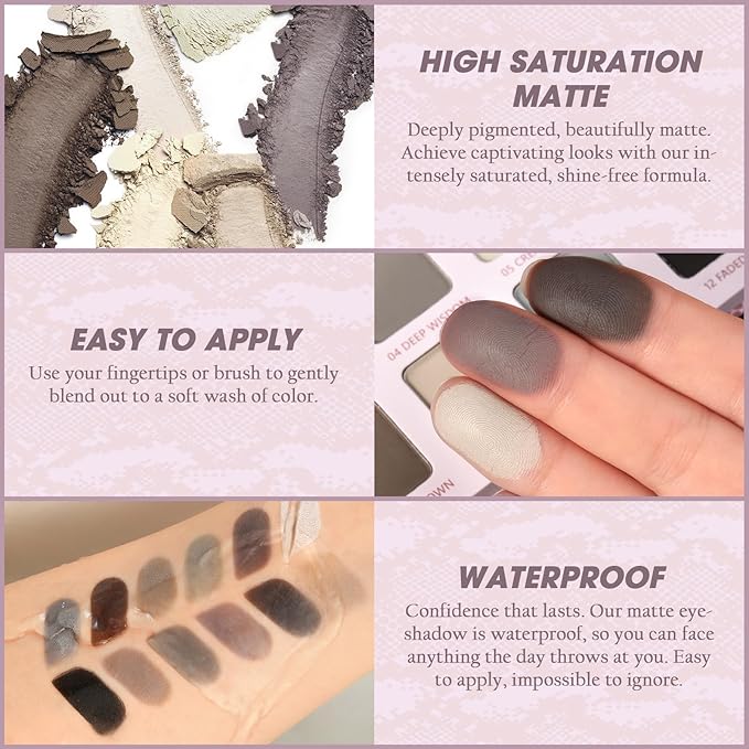 Matte Eyeshadow Palette, All Matte Cool-Toned Eye Shadows Pallet-Natural Soft Eye Makeup Compact Ultra-Pigmented Blendable Long Lasting Silkly Cream Texture Neutral Eyeshadow for Older Women