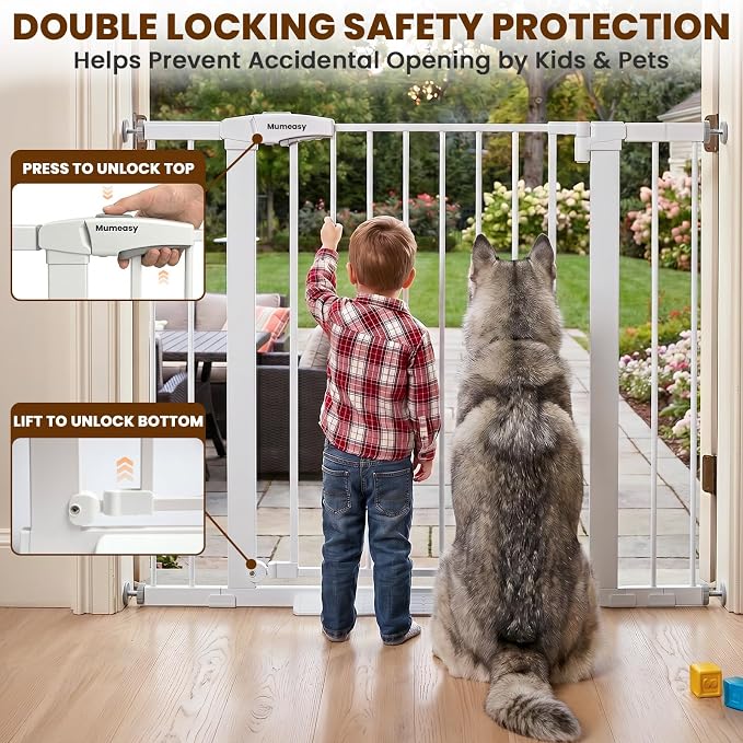 Mumeasy 36" Extra Tall Baby Gate for Stairs, 29.7-43" Auto Close Dog Gate