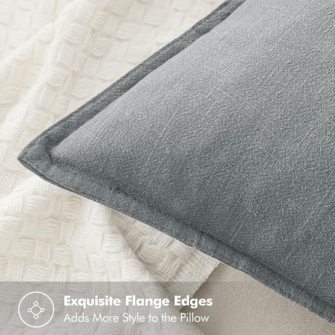 MIULEE Decorative Linen Euro Sham Pillow Covers 24x24 Gray | Boho Farmhouse Neutral Couch Throw Pillows for Bed, Pack of 2 Accent Modern Pillowcases, Sofa Livingroom Home Decor