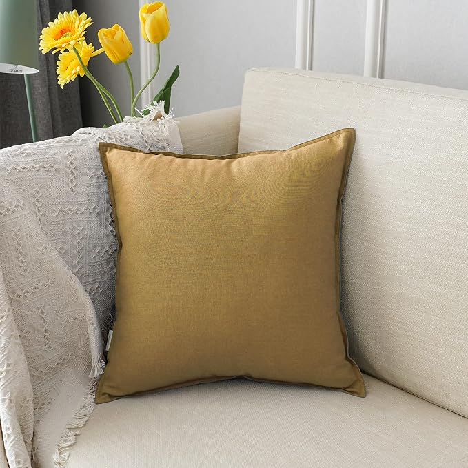 Jeanerlor 20"x20" Pillowcase Green Cousion Cover Decor Cotton Linen with Unique Design to Embellish Garden/Office/Chair/Bed/Couch,(50 x 50cm), Earth Yellow