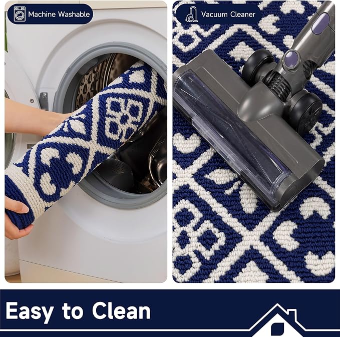 Ileading Indoor Door Mat 3x5ft, Absorbent Muddy Mats for Dogs, Low-Profile Entrance Large Welcome Mat with Non-Slip Rubber Backing, Washable Runner Carpet for Hallway,Entryway,Kitchen(Navy)