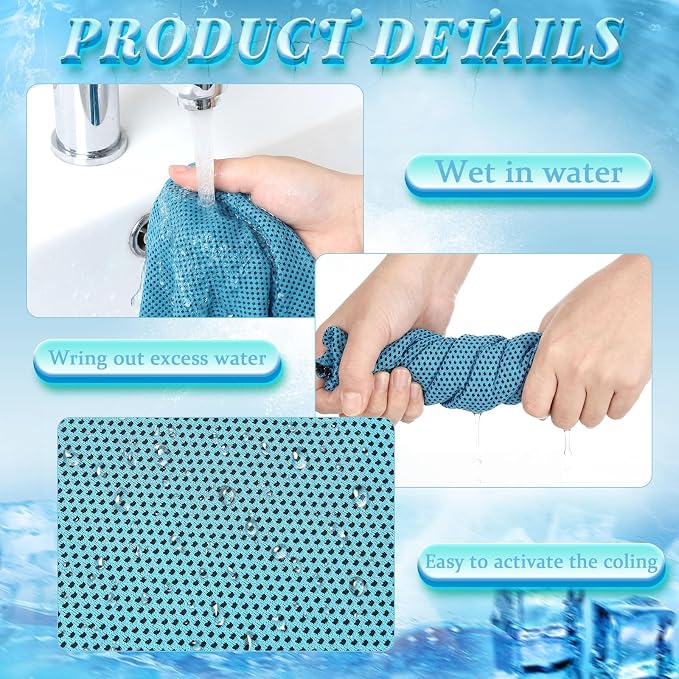 Honoson 20 Pcs Cooling Towels for Neck and Face, 47"x12" Sports Breathable Ice Towels Microfiber Chilly Sweat Rags with Portable Bottle for Gym Golf Athletes Yoga Workout Hot Weather (Light Dark Blue)