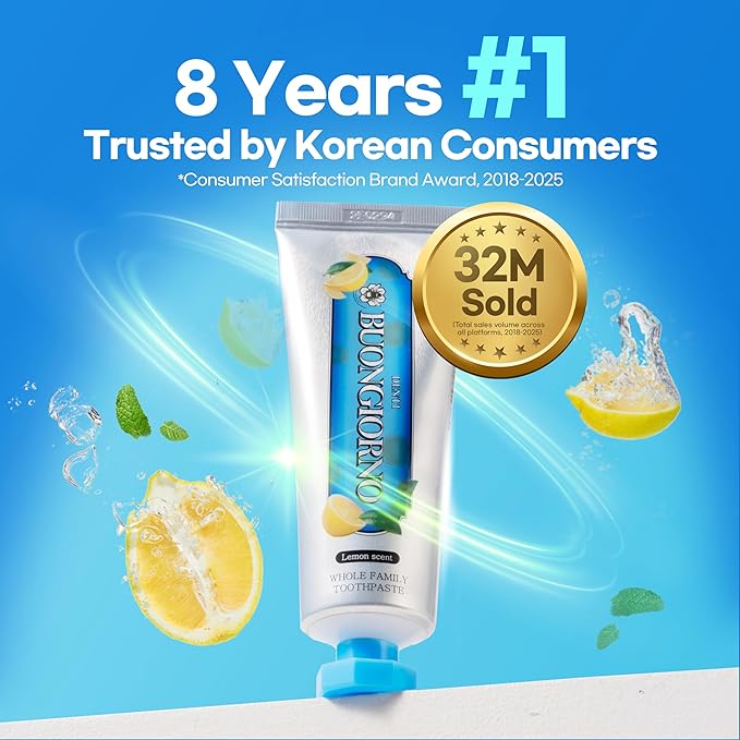 DENTI BUONGIORNO Plaque Care Toothpaste (Lemon Mint) – Deep Clean for Tartar Control & Heavy Plaque, Natural Whitening(Baking Soda), Cavity Protection, Paraben & SLS Free (3.52fl oz / 100g)