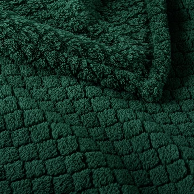 Exclusivo Mezcla Soft Fleece Throw Blanket for Couch, Forest Green | Jacquard Lightweight Cozy Throws for Bed, Sofa, Breathable Decorative Fuzzy Textured All Season Use, 50x60 Inches