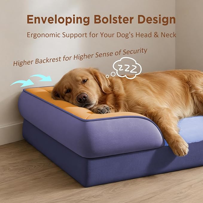Comfort Expression Orthopedic Dog Beds for Large Sized Dog with Bolster | Waterproof Dog Couch Bed with Washable Cover & Non-Slip Bottom, Supportive Egg Crate Foam Large Pet Bed, 36x27 Inch