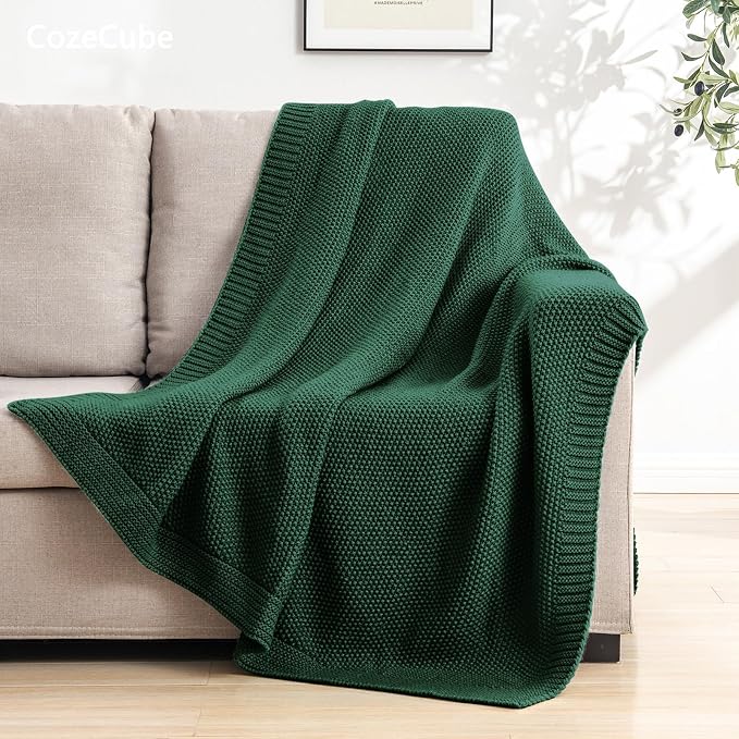 CozeCube Christmas Green Seed Stitch Throw Blanket 50"x60", Farmhouse Decor | Blanket for Couch, Soft Cozy Cable Knit Throw for Bed Sofa Living Room, Lightweight Warm Decorative Christmas Blanket