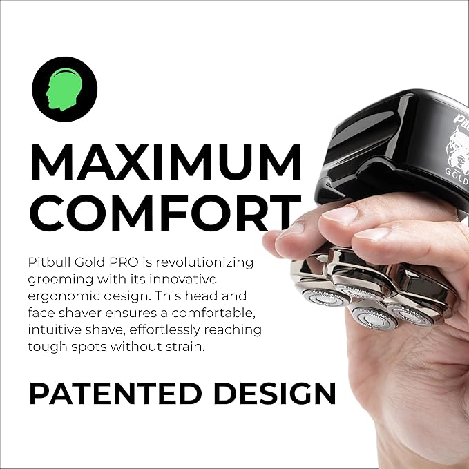 Skull Shaver Pitbull Gold PRO Head & Face Shaver - Premium Cordless Electric Shaver - for Wet & Dry Shaving - Features LED Battery Display - Comes with Travel Pouch