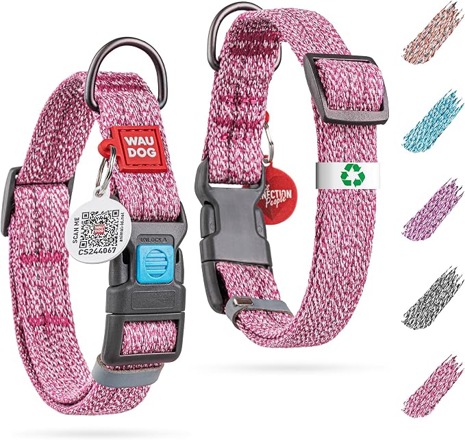 WAUDOG Recycled Cotton Dog Collar Reflective Adjustable Large Medium Small