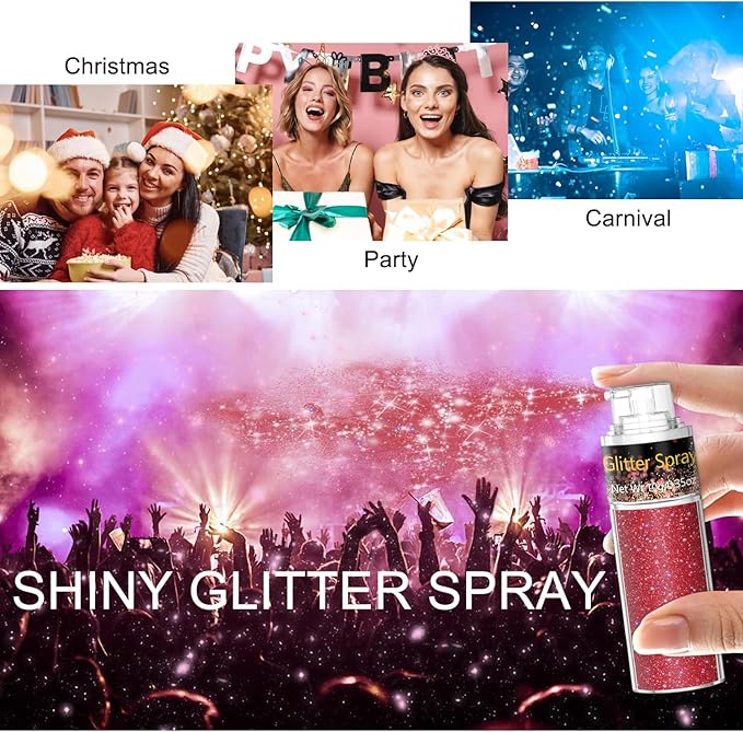 Hair and Body Glitter Spray, 1PC Glitter Hairspray Dry Powder Makeup for Clothes, Festival Rave Prom Loose Sparkle Powder,Holographic Ultra Fine Resin Glitters for Crafts (Red)