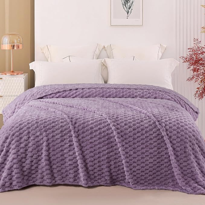 Exclusivo Mezcla 3D Fleece Twin Size Blanket for Bed, Grayish Purple | Extra Soft Fuzzy Plush Lightweight Bed Blankets, Cozy Fluffy Decorative Blankets for All Seasons, 60x80 Inches