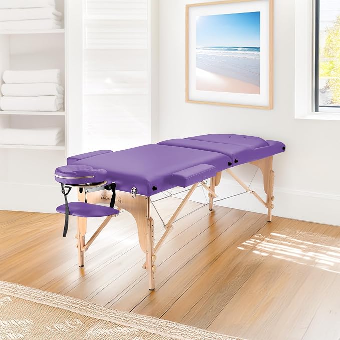 Saloniture Professional Portable Massage Table with Backrest - Lavender