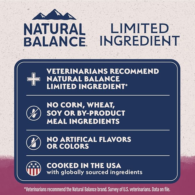 Natural Balance Limited Ingredient Adult Dry Dog Food - Balanced Nutrition for Adult Dogs - Grain-Free, Soy-Free Recipe - Limited Ingredient Formula - 12 lb - Reserve Sweet Potato & Venison Recipe