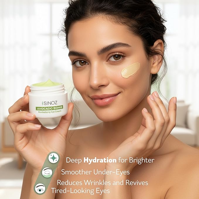 sinoz Eye Cream Avocado,Lipsomal caffeine, Bright and tight, Masks for Dark Circles & Puffy Eyes, Under eye cream. 0.5 fl oz & 15 ml
