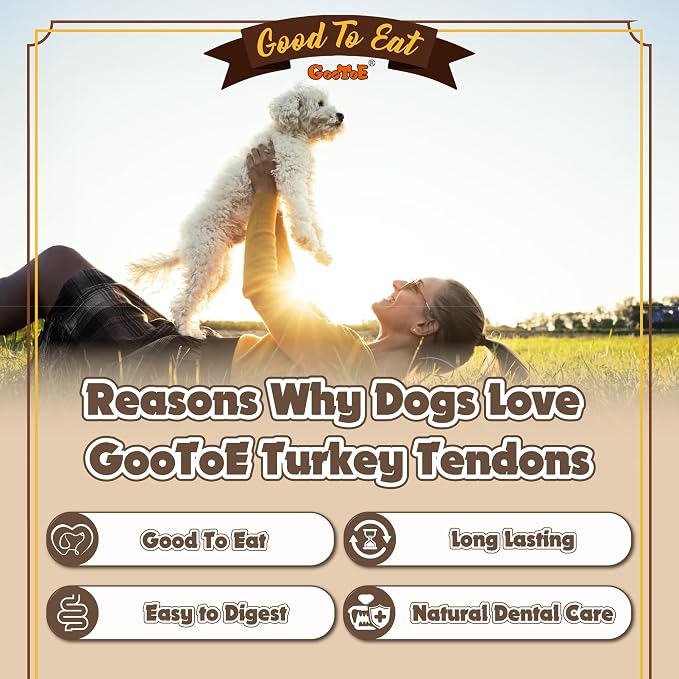 Gootoe Turkey Tendons, Dog Treats for Small Breeds, Strips, 1 lb, Pack of 2
