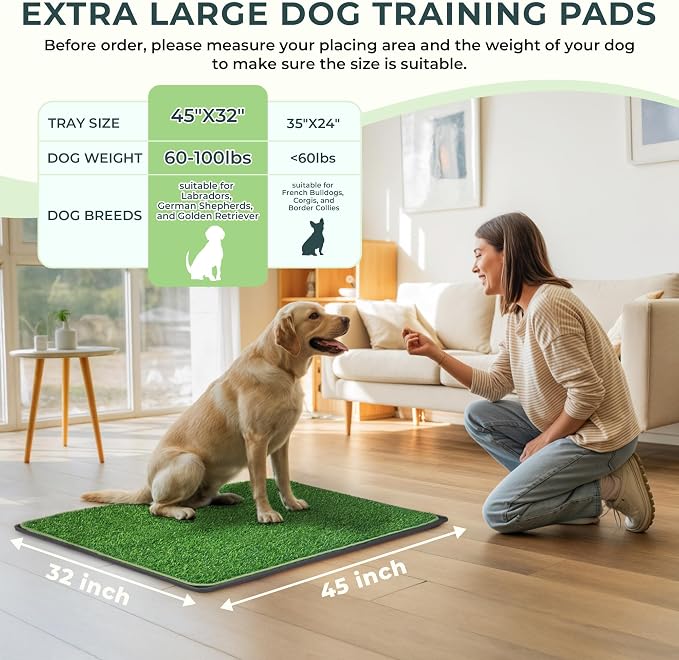 BurgeonNest Dog Grass Pad with Tray 45"x32", 3-Layer System with EVA Tray | Includes Reusable Artificial Grass, Absorbent Washable Pee Pad, Foldable Tray for Balcony, Apartment & Indoor/Outdoor Use