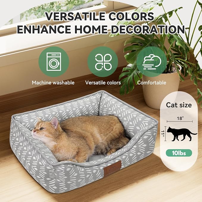 Zerbuger 20in Grey Pattern Rectangle Cat Dog Bed Machine Washable Sofa | Sleeping for Large Medium Small Pets Indoor Outdoor, Non-Slip Bottom Soft Puppy Bed Durable Orthopedic Calming Pet Cuddler