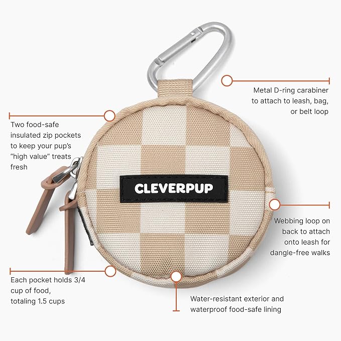 Cleverpup Training Sling & Snackpack Double Insulated Treat Pouch in Checkerboard