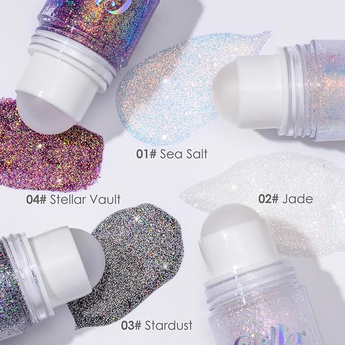 Erinde Holographic Body Glitter Gel, Roll-On Face Hair Glitter for Mermaid Makeup Festival Party Rave Accessories, Chunky Sequins Chameleon Shimmer Christmas Makeup for Women Girls, 03 Black