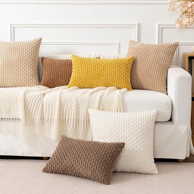 Kevin Textile Soft Corduroy 14"x20" Pillow Cover 1 Pack, Mustard Yellow | Boho Stripe Plush Corduroy Decorative Oblong Cushion Cover Modern Farmhouse Home Decor for Sofa Couch Bed Chair